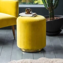 Carnaby Mustard Footstool In Yellow Velvet