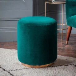 Carnaby Footstool In Teal Velvet