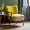 Calvin Armchair In Mustard Yellow Velvet And Linen