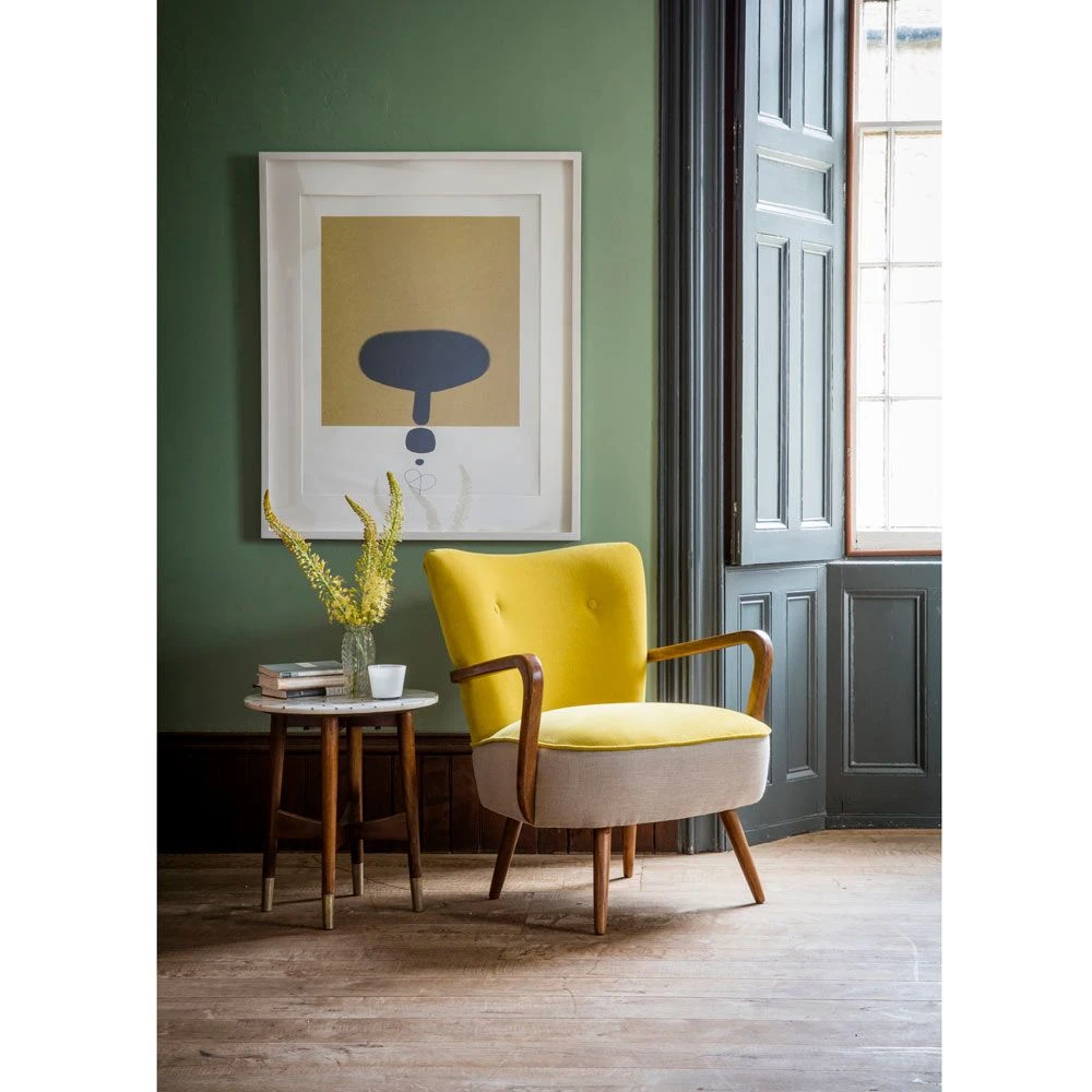Calvin Armchair In Mustard Yellow Velvet And Linen - Image 3