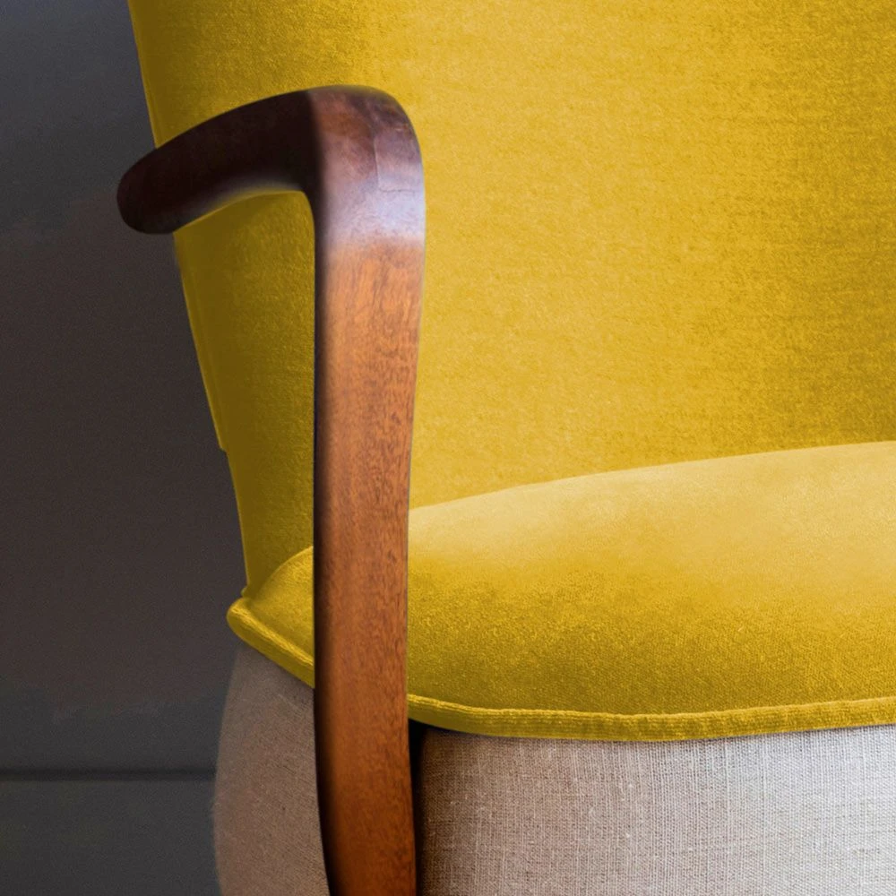 Calvin Armchair In Mustard Yellow Velvet And Linen - Image 5