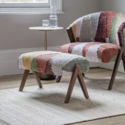 Scoop Footstool In Multicoloured Rug