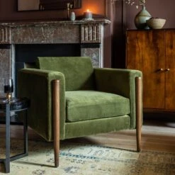 Lexington Armchair In Deep Green Velvet - Natural
