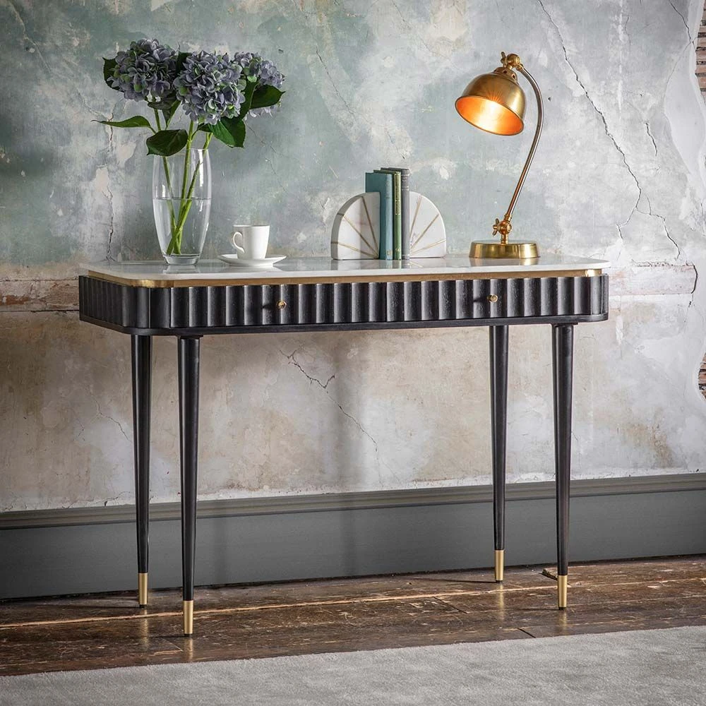 Flute Marble Console Desk - Black - Image 4