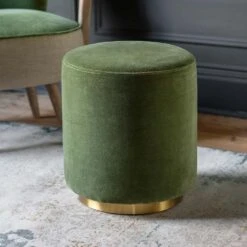 Carnaby Footstool In Olive Green Velvet
