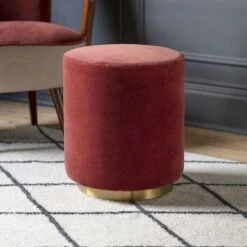 Carnaby Footstool In Terracotta Velvet