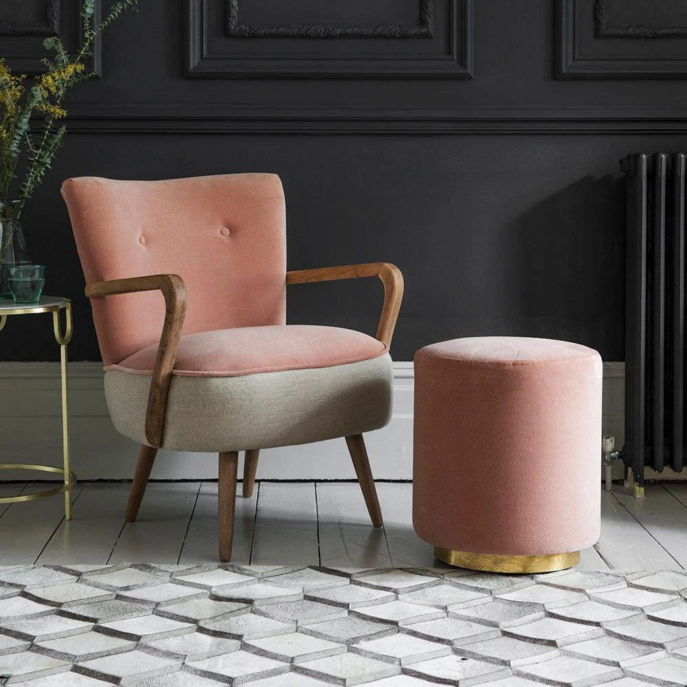 Carnaby Footstool In Champagne Pink Velvet - Image 3