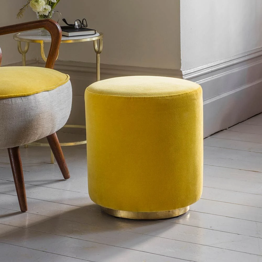 Calvin Armchair In Mustard Yellow Velvet And Linen - Image 6
