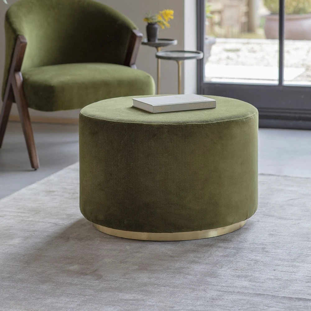 Carnaby Large Footstool In Deep Green Velvet - Image 3