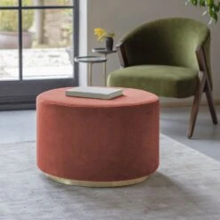 Carnaby Large Footstool In Terracotta Velvet