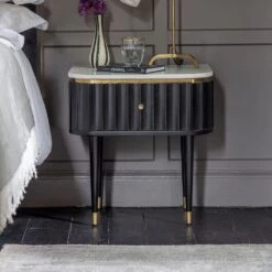 Flute Marble Bedside Drawer - Black