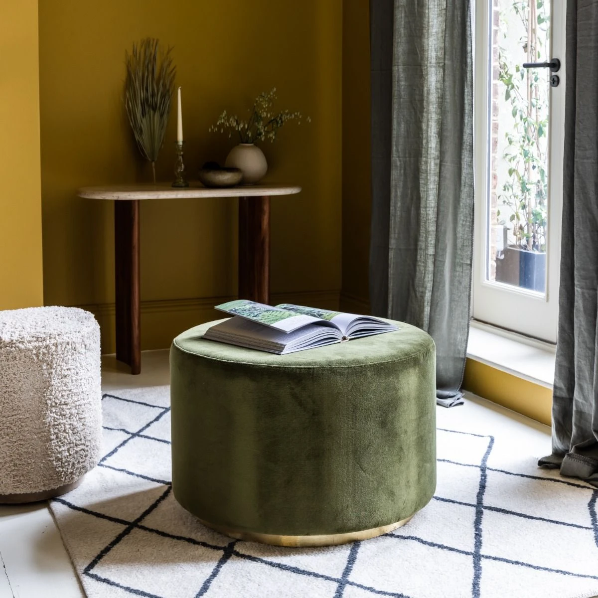 Carnaby Large Footstool In Deep Green Velvet