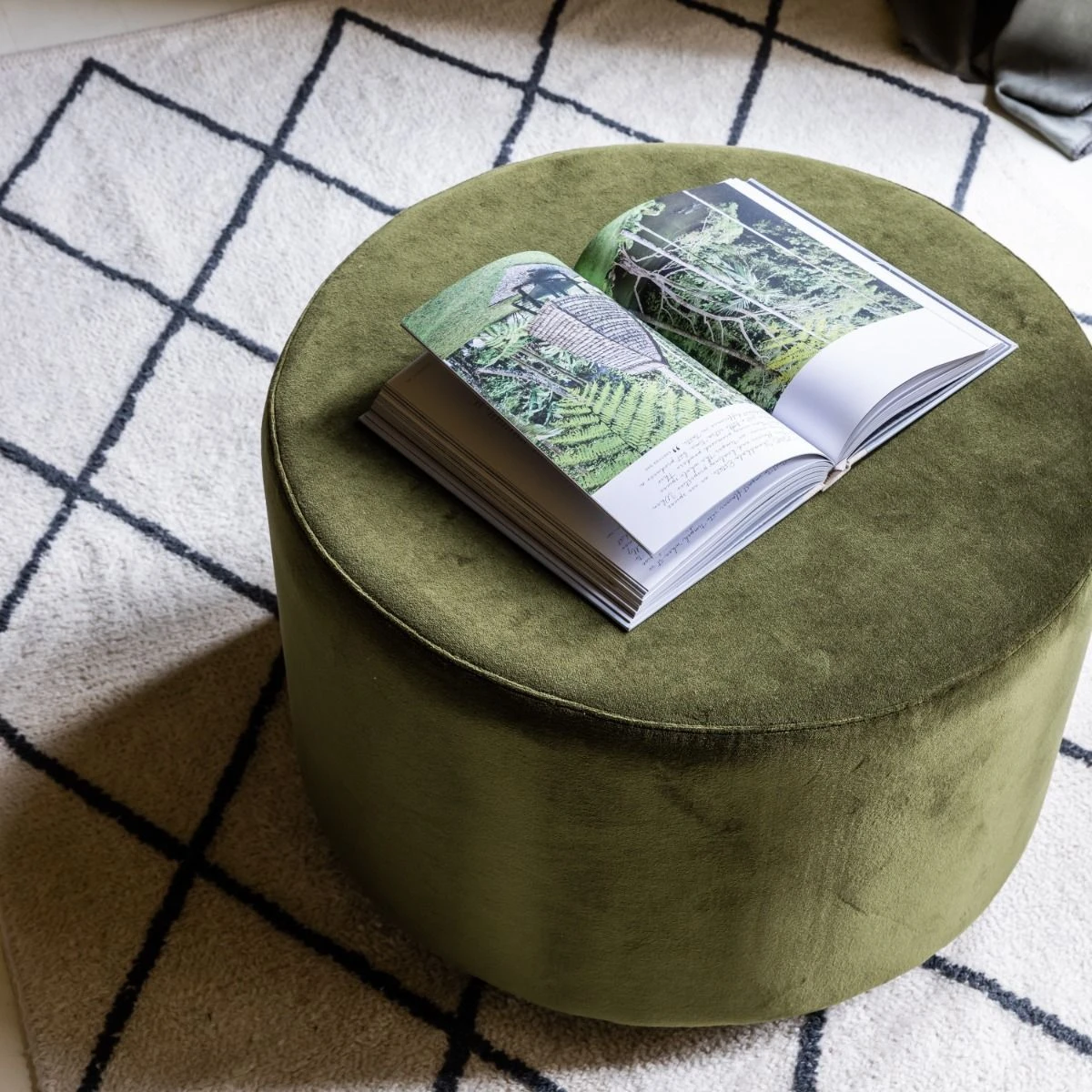 Carnaby Large Footstool In Deep Green Velvet - Image 2