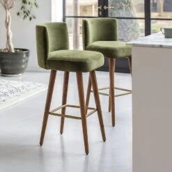 Lola Barstool In Deep Green Velvet
