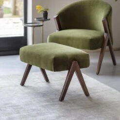 Scoop Footstool In Deep Green Velvet